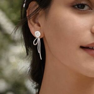 Pearl Rose Dangle Earrings - White